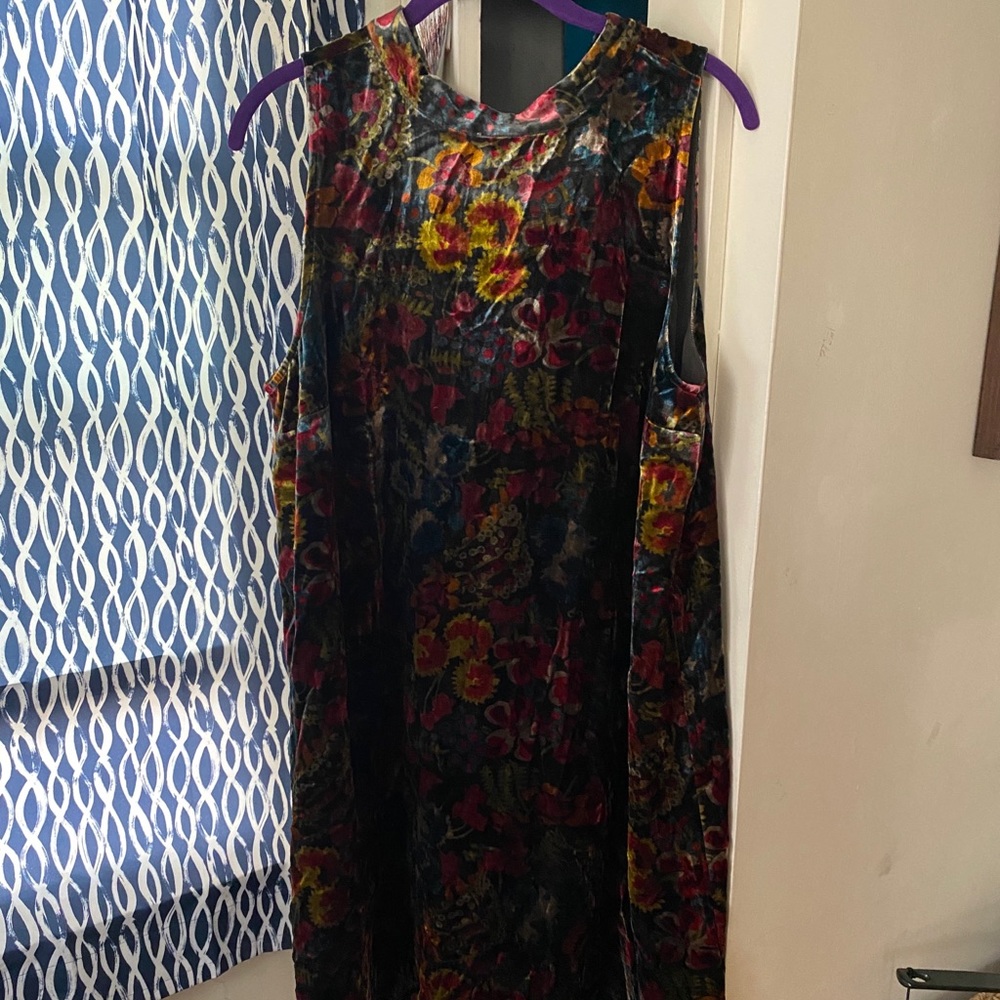 Loft floral velvet swing dress (high-neck)